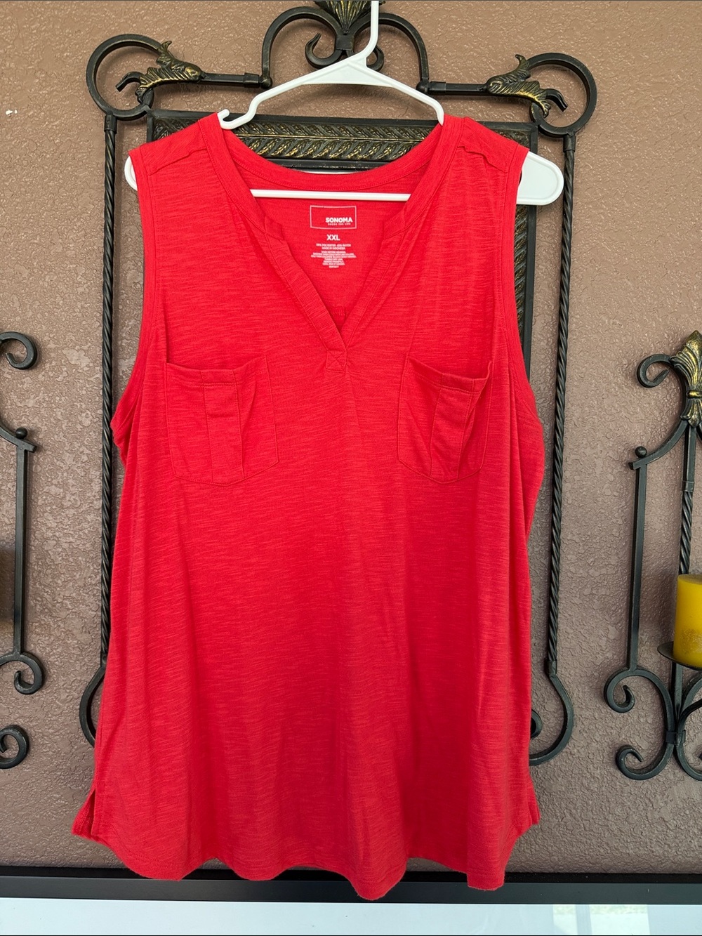 Sonoma Red V-Neck Double Pocket Tank